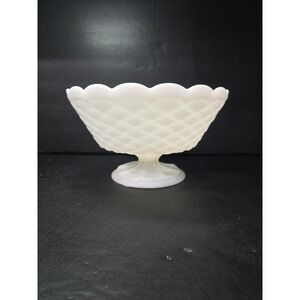 Milk Glass Footed Centerpiece, Compote Fruit Bowl, Diamond Quilt Pattern, Decor